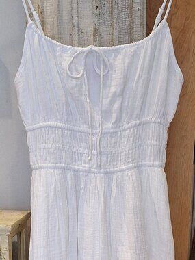 NWT GAP White COTTON MIDI Dress, POCKETS Defined Waist LINED Tie Front, Boho